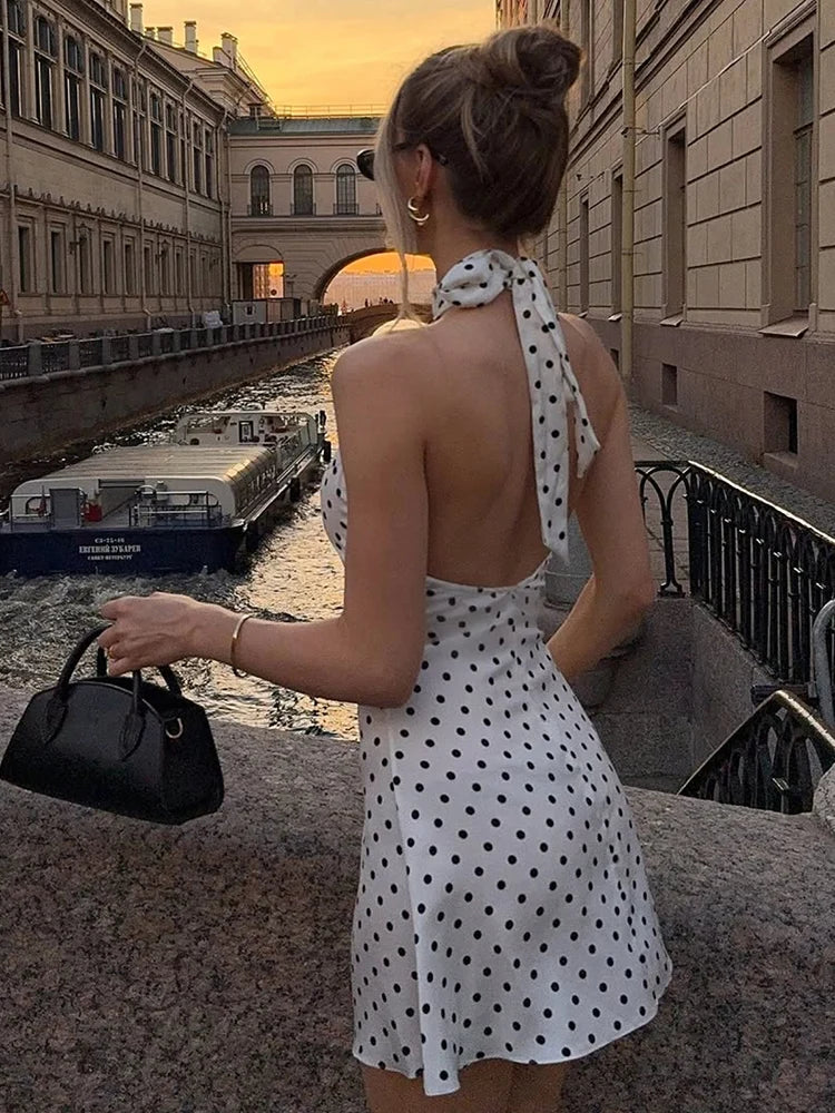Mini Robe à Pois Dos Nu – Col Licou & Taille Haute